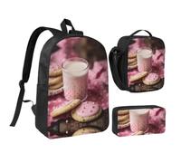 RLDOBOFE Hot Milk and Biscuits Backpack Set 3 PCS - 17 Inch Laptop Backpack with Lunch Bag, Waterproof Daypack Insulated Lunch Box Large Capacity Coin Pouch Personalized Gift