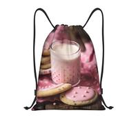 RLDOBOFE Hot Milk and Biscuits Drawstring Backpack Sports Gym Sackpack Waterproof Swim Bag Men Women Draw String Bag, Black, S