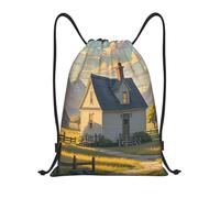 RLDOBOFE House on the Prairie Drawstring Backpack Sports Gym Sackpack Waterproof Swim Bag Men Women Draw String Bag, Black, S