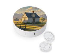 RLDOBOFE House on The Prairie Round Contact Lens Case, Portable Contact Lens Box with Mirror, Compact Holder Container for Daily Makeup Office Travel Outdoor