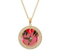 RLDOBOFE Hummingbird by Anthurium Pendant Necklace for Women Charm Diamond Circle Necklaces with 20 Inch Chain Cute Diamond Jewelry Necklaces for Birthday Christmas Valentine's Day Gift