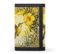 RLDOBOFE Hummingbird Flower Trifold Wallet Minimalist Mens Wallet with Key Hook 8 Card Slots Modern Stylish Polyester Security Wallets Fashion Slim Credit Card Holder Id Window