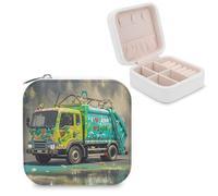 RLDOBOFE I Love Garbage Trucks Jewelry Box, PU Leather, Compact Portable Jewelry Case, Storage Case for Rings Earrings Necklaces 3.9 X 3.9 X 2 Inches
