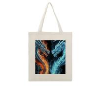 RLDOBOFE Ice And Fire Dragons Print Canvas Tote Bag Reusable Grocery Bag Lightweight Shopping Cloth Bags with Long Handles Aesthetic Cute Shoulder Bags for Women Lady Casual Vacation