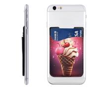 RLDOBOFE Ice Cream Cone Phone Wallet, Stick On Card Holder for Back of Phone Case - Leather Cell Phone Card Wallet Sleeve Adhesive Phone Pocket - Compatible with Most Cell Phones