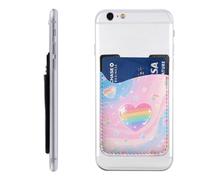 RLDOBOFE Iridescent Love Heart Stars Pattern Phone Wallet, Stick On Card Holder for Back of Phone Case - Leather Cell Phone Card Wallet Sleeve Adhesive Phone Pocket - Compatible with Most Cell Phones