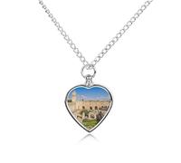 RLDOBOFE Israel at The Tower Cremation Jewelry for Ashes Heart Urn Necklaces Personalized Memorial Necklace Dog Cat Keepsake Pendant Custom Small Locket Ash Holder for Women Men