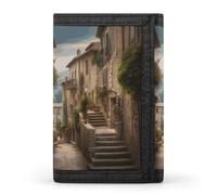 RLDOBOFE Italy Tuscan Trifold Wallet Minimalist Mens Wallet with Key Hook 8 Card Slots Modern Stylish Polyester Security Wallets Fashion Slim Credit Card Holder Id Window