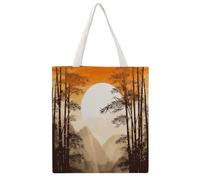RLDOBOFE Japanese Bamboo Trees Sun Canvas Tote Bags, Reusable Grocery Bag with Handle, Shoulder Bag for Shopping Beach Storage Travel Gift