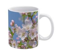 RLDOBOFE Japanese Cherry Blossom Ceramic Coffee Mug, 11.2 Oz Tea Cup with Handle, Coffee Cup for Latte Hot Tea Cappuccino Mocha Cocoa