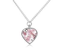 RLDOBOFE Japanese Cherry Blossom Pet Cremation Necklaces for Ashes Personalized Pet Ashes Jewelry Heart Shaped Urn Pendant Custom Memorial Funeral Keepsake for Loss Dogs Cats