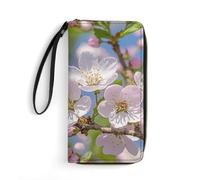 RLDOBOFE Japanese Cherry Blossom PU Leather Wallet with Rope, Zip Multi-Layer Pocket Card Holder, Small Purse for Men And Women