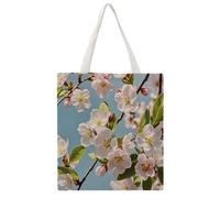 RLDOBOFE Japanese Floral Cherry Blossom Canvas Tote Bags, Reusable Grocery Bag with Handle, Shoulder Bag for Shopping Beach Storage Travel Gift