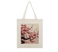 RLDOBOFE Japanese Floral Cherry Blossom Print Canvas Tote Bag Reusable Grocery Bag Lightweight Shopping Cloth Bags with Long Handles Aesthetic Cute Shoulder Bags for Women Lady Casual Vacation