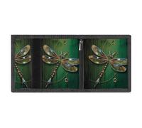 RLDOBOFE Jewel Dragonfly Trifold Wallet Minimalist Mens Wallet with Key Hook 8 Card Slots Modern Stylish Polyester Security Wallets Fashion Slim Credit Card Holder Id Window