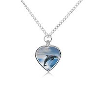 RLDOBOFE Jumping Up Dolphins Pet Cremation Necklaces for Ashes Personalized Pet Ashes Jewelry Heart Shaped Urn Pendant Custom Memorial Funeral Keepsake for Loss Dogs Cats