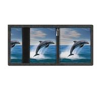RLDOBOFE Jumping Up Dolphins Trifold Wallet Minimalist Mens Wallet with Key Hook 8 Card Slots Modern Stylish Polyester Security Wallets Fashion Slim Credit Card Holder Id Window