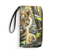 RLDOBOFE Jungle Tigers Cub PU Leather Wallet with Rope, Zip Multi-Layer Pocket Card Holder, Small Purse for Men And Women