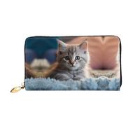 RLDOBOFE Kitten Lying on Carpet Leather Wallet for Women Long Coin Purse Ultra Slim Credit Cards Holder Bifold Clutch