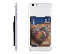 RLDOBOFE Knitted Heart Phone Wallet, Stick On Card Holder for Back of Phone Case - Leather Cell Phone Card Wallet Sleeve Adhesive Phone Pocket - Compatible with Most Cell Phones