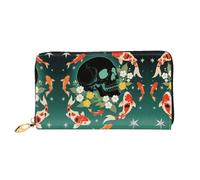 RLDOBOFE Koi Fish Skull Leather Wallet for Women Long Coin Purse Ultra Slim Credit Cards Holder Bifold Clutch
