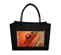 RLDOBOFE Ladybug Flower Felt Tote Bag Reusable Foldable Grocery Bag Versatile Large Capacity Commuter Handbag, Black, One Size