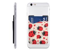 RLDOBOFE Ladybug Phone Wallet, Stick On Card Holder for Back of Phone Case - Leather Cell Phone Card Wallet Sleeve Adhesive Phone Pocket - Compatible with Most Cell Phones