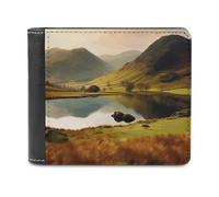 RLDOBOFE Lake District National Park Wallet Passcase for Men, Extra Capacity Bifold Leather Wallets with ID Windows, Slim Stylish Wallet for Gift, Blocking Money Clip for Cards, Coin Pouch