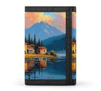 RLDOBOFE Lakeside Town Scenery Wallet for Men with Cash Pocket 1 Id Window 8-13 Cards Slim Rfid Blocking Trifold Wallet
