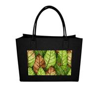 RLDOBOFE Leaf Vein Green Felt Tote Bag Reusable Kitchen Grocery Bag Versatile Large Capacity Commuter Handbags, Black, One Size