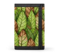 RLDOBOFE Leaf Vein Green Trifold Wallet Minimalist Mens Wallet with Key Hook 8 Card Slots Modern Stylish Polyester Security Wallets Fashion Slim Credit Card Holder Id Window