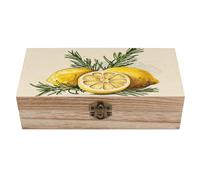 RLDOBOFE Lemon And Rosemary Wooden Keepsake Box with Lids Wood Storage Box with A Hinged Lid Decorative Boxes Table Large Rectangular Organizer Container for Jewelry Photos Craft