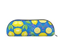 RLDOBOFE Lemon Blue Yellow Boho Pencil Pouch Leather,Small Pen Bags With Zipper For Pencils,Pens,Markers,Makeups,Change,Coins