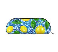 RLDOBOFE Lemon Blue Yellow Pencil Pouch Leather,Small Pen Bags With Zipper For Pencils,Pens,Markers,Makeups,Change,Coins