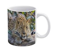 RLDOBOFE Leopard on The Stone Ceramic Coffee Mug, 11.2 Oz Tea Cup with Handle, Coffee Cup for Latte Hot Tea Cappuccino Mocha Cocoa