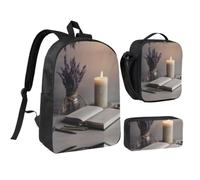 RLDOBOFE Light a Candle Backpack Set 3 PCS - 17 Inch Laptop Backpack with Lunch Bag, Waterproof Daypack Insulated Lunch Box Large Capacity Coin Pouch Personalized Gift