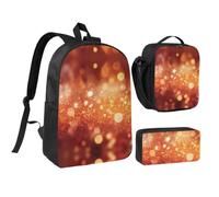 RLDOBOFE Light Orange Backpack Set 3 PCS - 17 Inch Laptop Backpack with Lunch Bag, Waterproof Daypack Insulated Lunch Box Large Capacity Coin Pouch Personalized Gift