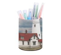 RLDOBOFE Lighthouse Backdrop Pen Organizer for Office, Waterproof Pencil Holder for Home, Multi-Functional Round Makeup Brush Storage Box for Desktop, Non-Slip Pen Holder
