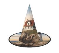 RLDOBOFE Lighthouse Backdrop print Halloween Witch Hat Cosplay Caps Halloween Decoration Costume Accessories For Halloween Party 2 PCS