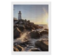 RLDOBOFE Lighthouse Rocks Seaside Diamond Painting Kit for Adults Square 5D Diamond Art Kits for Beginners DIY Full Drill Diamonds Dots Painting Gem Arts Crafts Home Wall Decor Gift 12"x16"