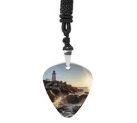 RLDOBOFE Lighthouse Rocks Seaside Guitar Pick Necklace, Guitar Pick Holder Pendant for Women, Guitar Music Necklace for Men, Personalized Rock Music Necklace with Chain, Music Picks