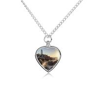 RLDOBOFE Lighthouse Rocks Seaside Pet Cremation Necklaces for Ashes Personalized Pet Ashes Jewelry Heart Shaped Urn Pendant Custom Memorial Funeral Keepsake for Loss Dogs Cats