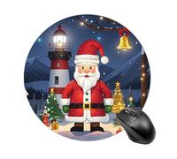 RLDOBOFE Lighthouse Santa Mouse Pad, Rubber Base & Smooth Cloth Surface, Portable Round Mouse Pad, Rubber Mousepad for Office Home Gaming Laptop Men Women 7.8In