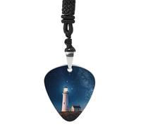 RLDOBOFE Lighthouse Under Starry Night Guitar Pick Necklace, Guitar Pick Holder Pendant for Women, Guitar Music Necklace for Men, Personalized Rock Music Necklace with Chain, Music Picks