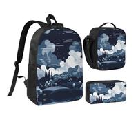 RLDOBOFE Lightning in the Sky Backpack Set 3 PCS - 17 Inch Laptop Backpack with Lunch Bag, Waterproof Daypack Insulated Lunch Box Large Capacity Coin Pouch Personalized Gift