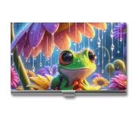 RLDOBOFE Little Frog on The Flower Business Name Card Holder Case Aluminum Business Name Card Carrier Mental Credit Case Wallet Professional Stainless Steel Pocket for Men & Women,Buckle Style