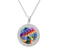 RLDOBOFE Little Frog on The Flower Pendant Necklace for Women Charm Diamond Circle Necklaces with 20 Inch Chain Cute Diamond Jewelry Necklaces for Birthday Christmas Valentine's Day Gift