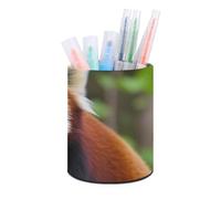 RLDOBOFE Little Red Panda Pen Organizer for Office, Waterproof Pencil Holder for Home, Multi-Functional Round Makeup Brush Storage Box for Desktop, Non-Slip Pen Holder