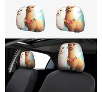 RLDOBOFE Llama Alpaca Car Headrest Cover 2 PCS, Funny Auto Front Seat Head Rest Protector, Universal Car Headrest Protector Elastic, Personalized Seat Cover Headrest Trim for Most Cars