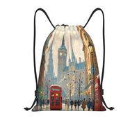 RLDOBOFE London Impression Drawstring Backpack Sports Gym Sackpack Waterproof Swim Bag Men Women Draw String Bag, Black, S